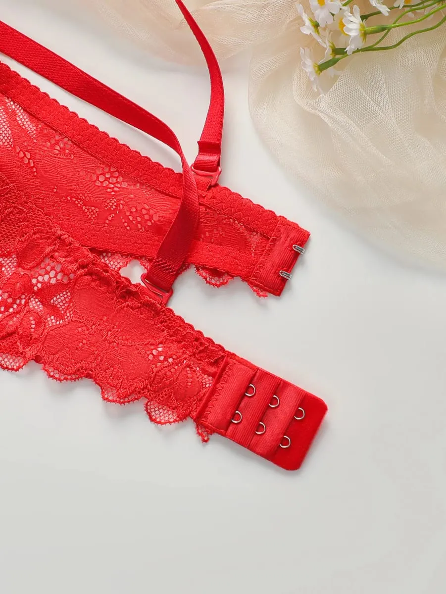 Red Lingerie lace cotton cup 2-piece set sexy and white toned lingerie set women's underwear set J3431 — image 5