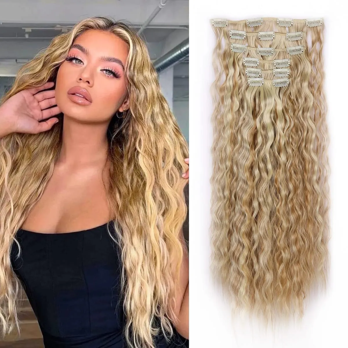 Synthetic Hair Extensions 6PCS Clip in Hair Extensions Long Straight hair extensions Natural Soft Synthetic Hairpieces for Women