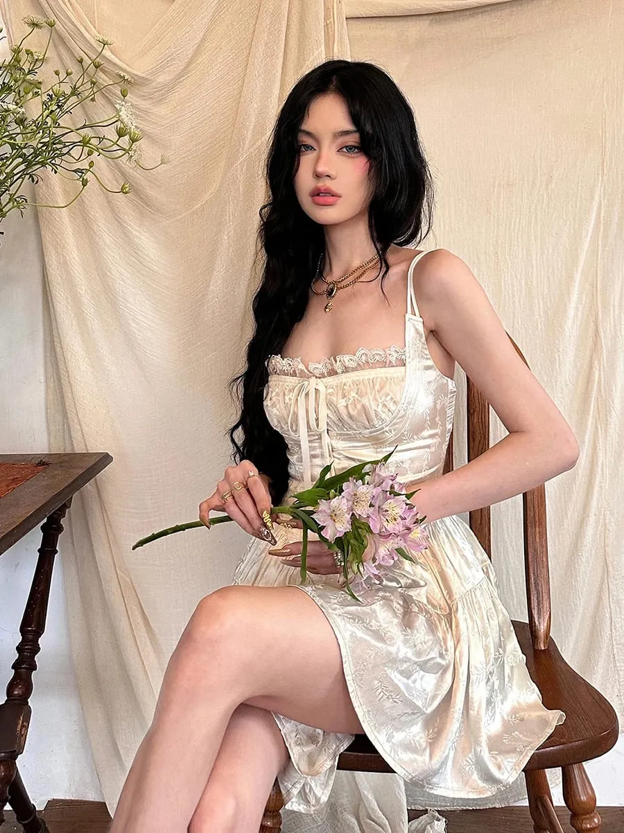 REDDACHiC Medieval Retro Satin Mini Dress & Lace Shorts Coquette Floral Corset Camisole Rompers Date Party Summer Women Clothes — image 2