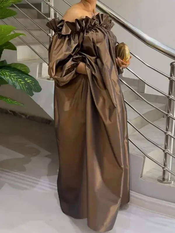 Freeacy Sommar Damklänning Enfärgad Elastisk Off-shoulder Puffärm Lös Maxiklänning 2026 Mode Fritidsfestklänningar