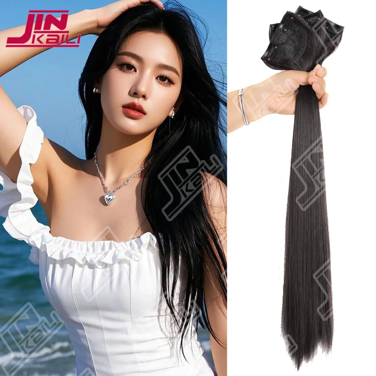JKL Potongan Ekstensi Rambut Panjang Peningkatan Volume Realistis Set Tiga Potong Tanpa Jejak Tak Terlihat Ekstensi Rambut Sintetis Asia — image 2