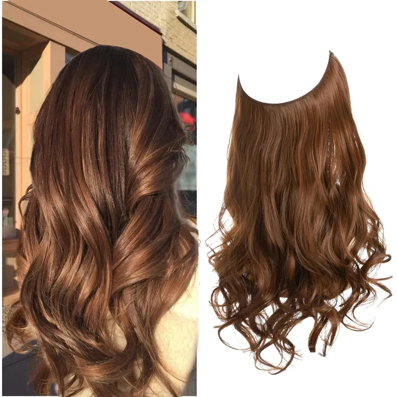 Synthetic No Clip Wave Hair Extensions Ombre Natural Blonde One Piece False Hairpiece Fish Line Fake Hair Piece