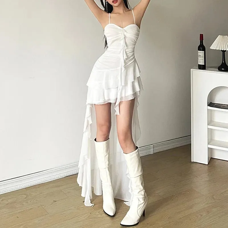 2026 Y2k Thẩm Mỹ Không Đều Xù Lông Đầm Sexy Hở Lưng Bông Tai Kẹp Xếp Ly Áo Dạo Phố Áo Ôm Body Đầm Maxi De Femme — image 8