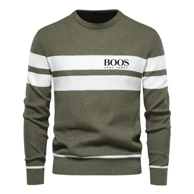 Embroidered Mens Boys Winter Stripe Sweater Thick Warm Pullovers Men's O-neck Basic Casual Slim Comfortable Sweaters — image 11