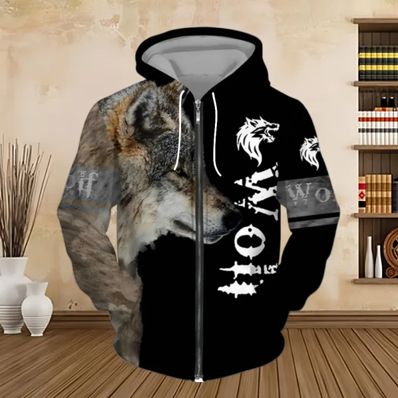 Sweatshirt Hoodie Lelaki Musim Bunga dan Musim Luruh Cetakan Digital 3D Siri Harimau Zip up Hoodies Fesyen Baju Sweat Peribadi untuk Lelaki — image 5