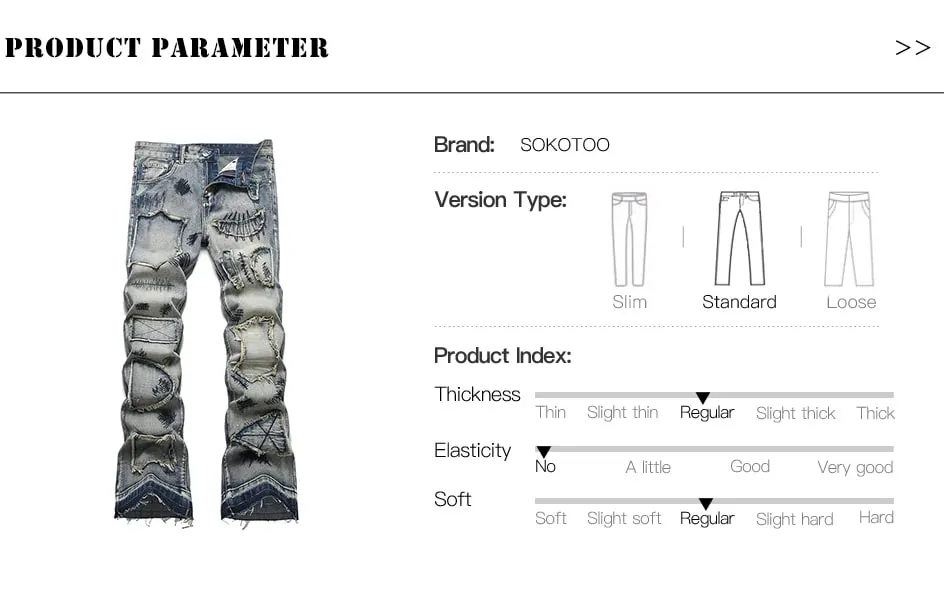 Men's Boot Cut Jeans Streetwear Patches Released Hem Pants Vintage Blue Embroidery Patchwork Flared Trousers — image 7