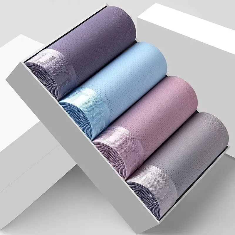 4pcs Ice Silk Mesh Boxer Shorts Men's Underwear Cool Underpant Breathable Sexy Slim Panties Bamboo Lingerie Wholesale Lots L-6XL 3256806582323621