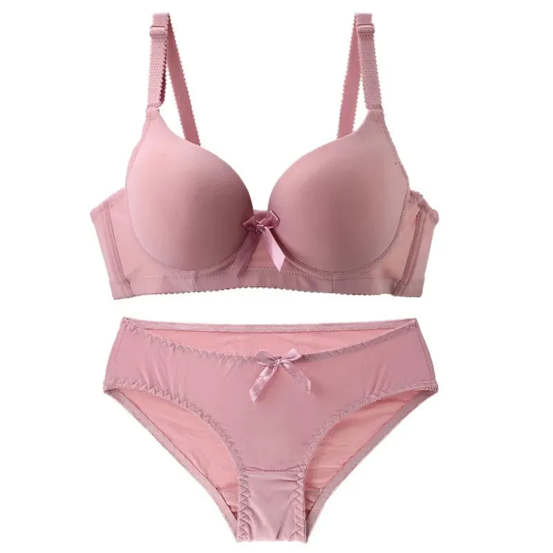 2022 New Sexy Bras Set BC Cup Bow Black Red Blue Pink Beige Brassiere Panties Push Up Underwear Plus Size Female Lingerie — image 4