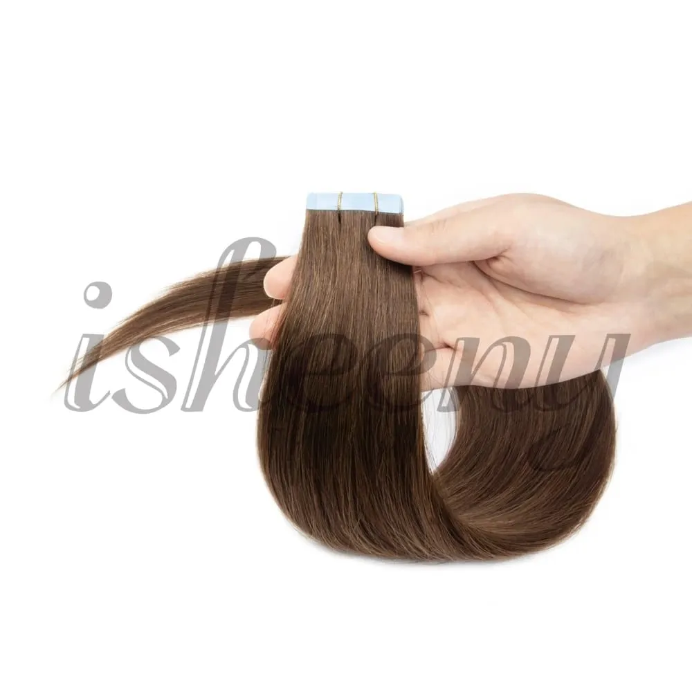 Isheeny Tape in Human Hair Extensions Straight 12"-20" Natural Machine Remy Tape Hair Extension 20pcs Black Brown Blonde Hair — image 9