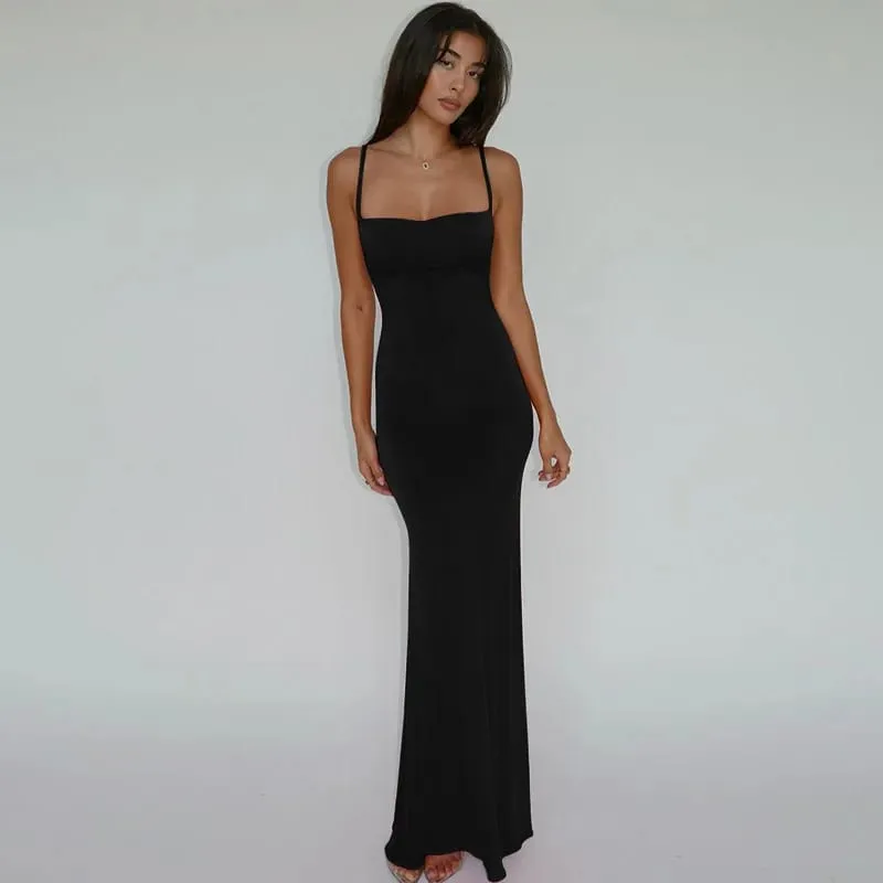 Hugcitar Summer Solid Sleeveless Backless Elegant Sexy Bodycon Y2K Maxi Prom Dress Women Clothes Birthday Party Casual Y2K — image 8