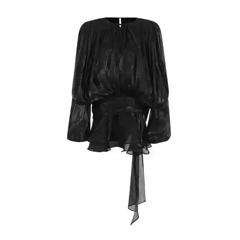 Top Beige chemisier uni Mini robes pour femmes col en V à manches longues épissé à lacets Style doux robe femme vêtements mode P7WI — image 11