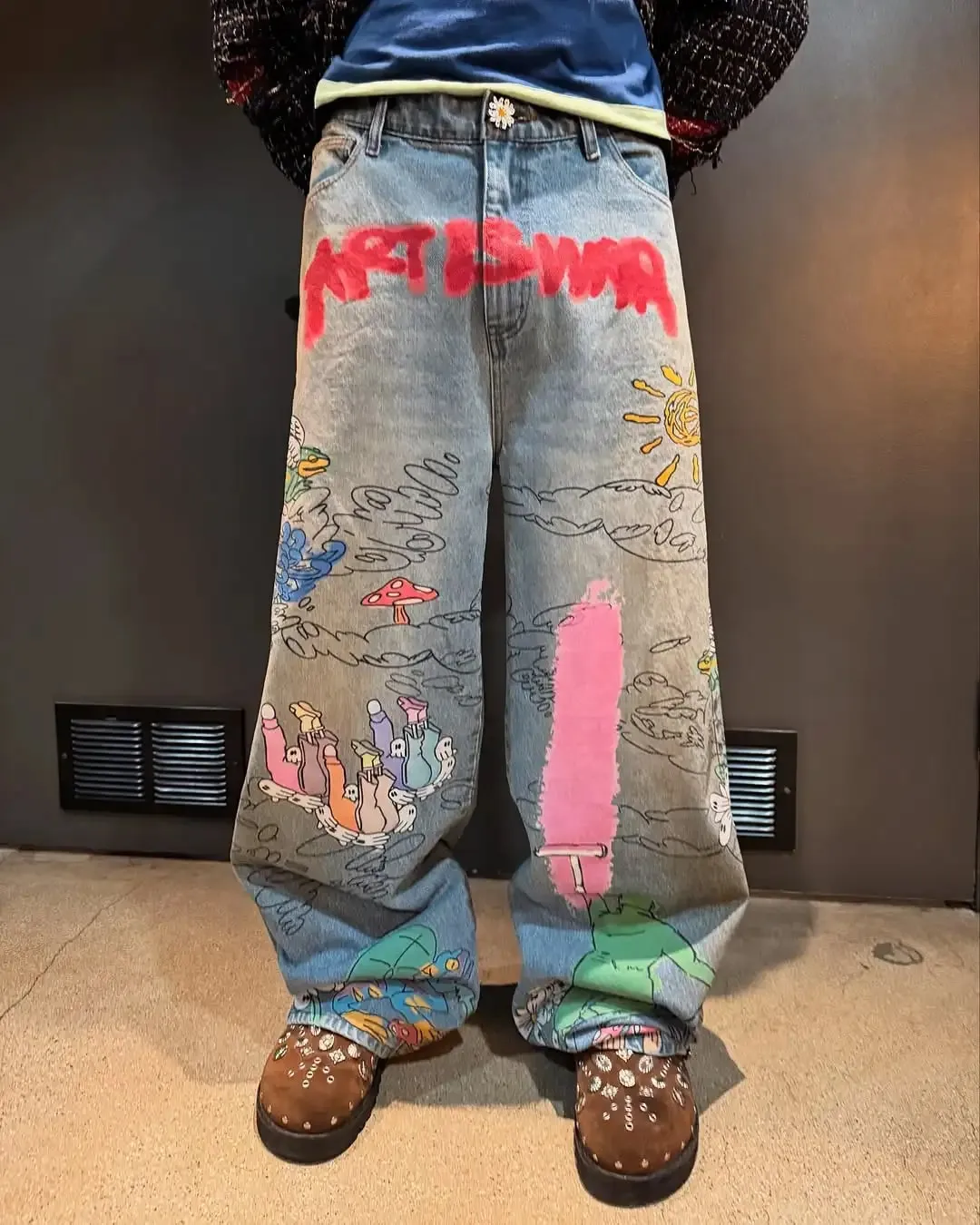 Y2K American Fashion Super Large Fun Pattern Printed Casual Jeans Hip Hop Gothic High Waist Wide Leg Pants — image 2