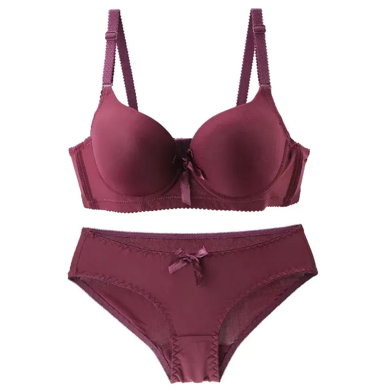 2022 New Sexy Bras Set BC Cup Bow Black Red Blue Pink Beige Brassiere Panties Push Up Underwear Plus Size Female Lingerie — image 6
