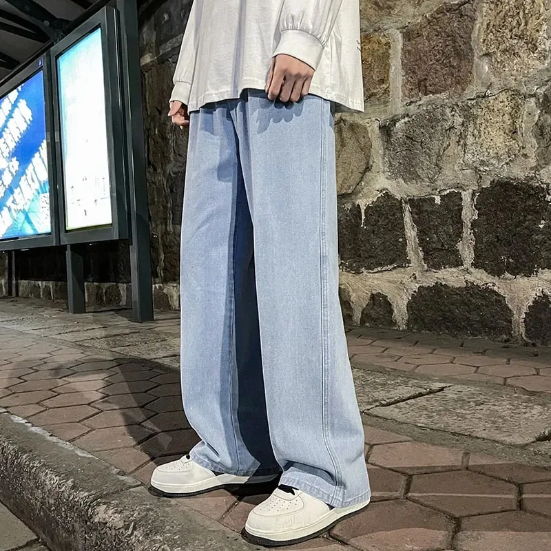 2026 Men's Jeans Korean Version Student Casual Pants High Street Straight Loose Wide Leg Jeans Black Grey Blue Baggy Jeans