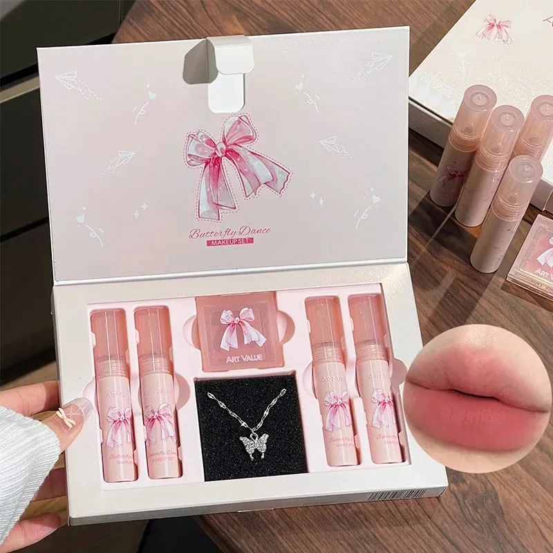 ART VALUE 6Pcs Makeup Set Include 4pc Velvet Nude Matte Liquid Lipstick And 1pc Face Blush Palette With Necklace Gift Cosmetics — image 3