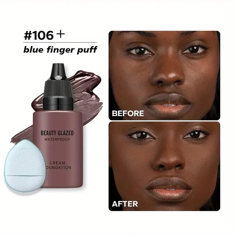 2024 New Foundation +Puff set Liquid Matte Full Coverage Foundation Waterproof Matte Natural Foundation With Blue Thumb Puff — image 12
