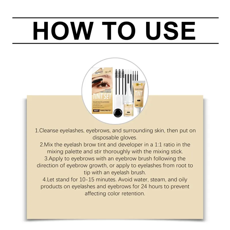 Kit de tinte de pestañas y cejas 2 en 1, juego de tinte de Color para cejas semipermanente profesional DIY, uso en salón en casa, negro intenso, 1 Juego — image 7