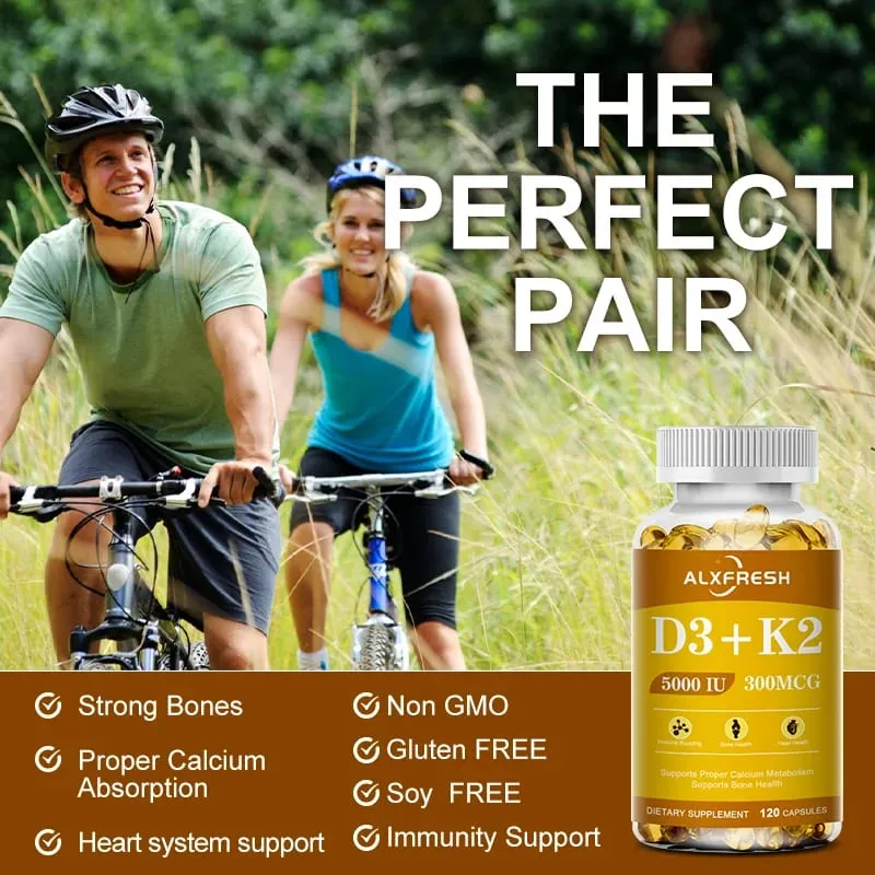 Alxfresh Vitamin D3K2 Capsule Calcium Absorption Bone &Joint Immune System Support Collagen Boosting Skin Health Supplement