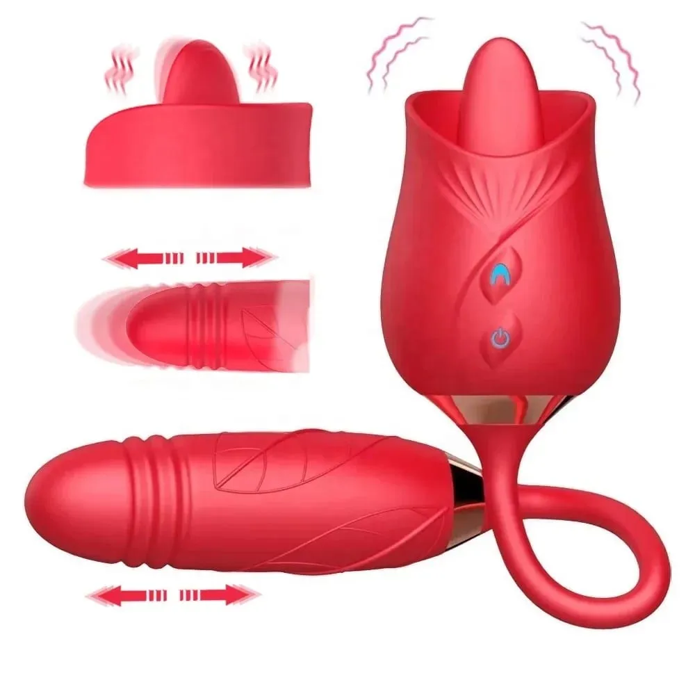 Rose-Licking Vibrator for Women Nipple Clitoral Stimulator Massager Thrusting Dildo 2 in 1 Sex Toy for Women Adult Sex Products — image 1