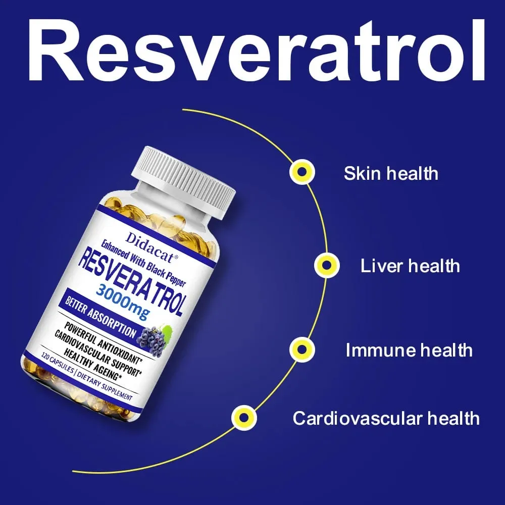 Resveratrol 3000 Mg Antioxidant Supports Brain Immune Joint and Cardiovascular Health Improves Skin Gluten Free Non-GMO — image 6