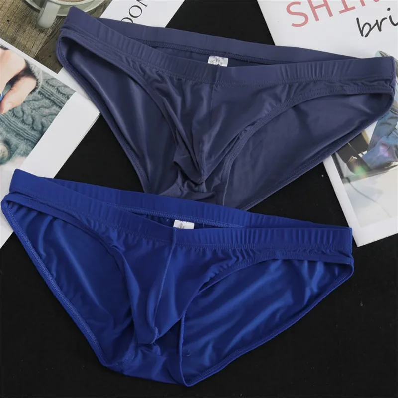 2Pcs Men's Ice Silk Briefs Panties Transparent Quick-dry Underwear Low Waist Solid Color Underpants Male Breathable Sport Shorts — image 10
