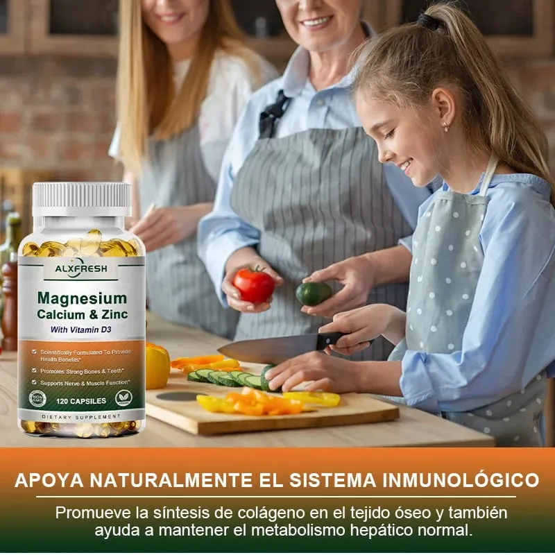 Alxfresh Cálcio Magnésio Zinco e Vitamina D3 Cápsulas para Sistema Imunológico Suporte à Saúde do Sistema Nervoso Ósseo | Vegano não transgênico — image 6