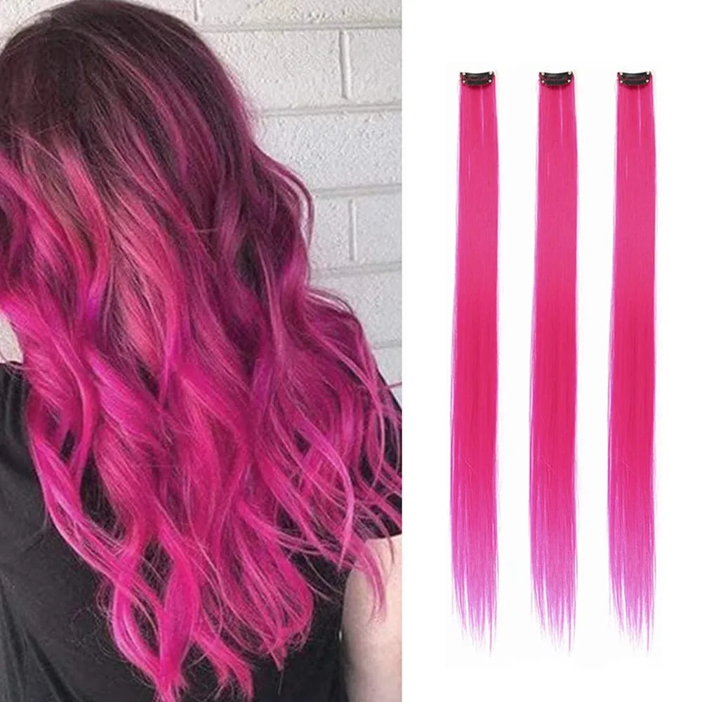 22 inches Colored Party Highlights Clip in Hair Extensions for Girls Multi-colors Straight Hair Synthetic Hairpieces — image 7