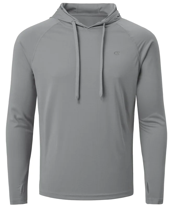 Baju-T Hoodie UPF 50+ Lelaki Musim Panas Lengan Panjang Rash Guard Cepat Kering T-shirt Sukan Luaran Larian Pullover