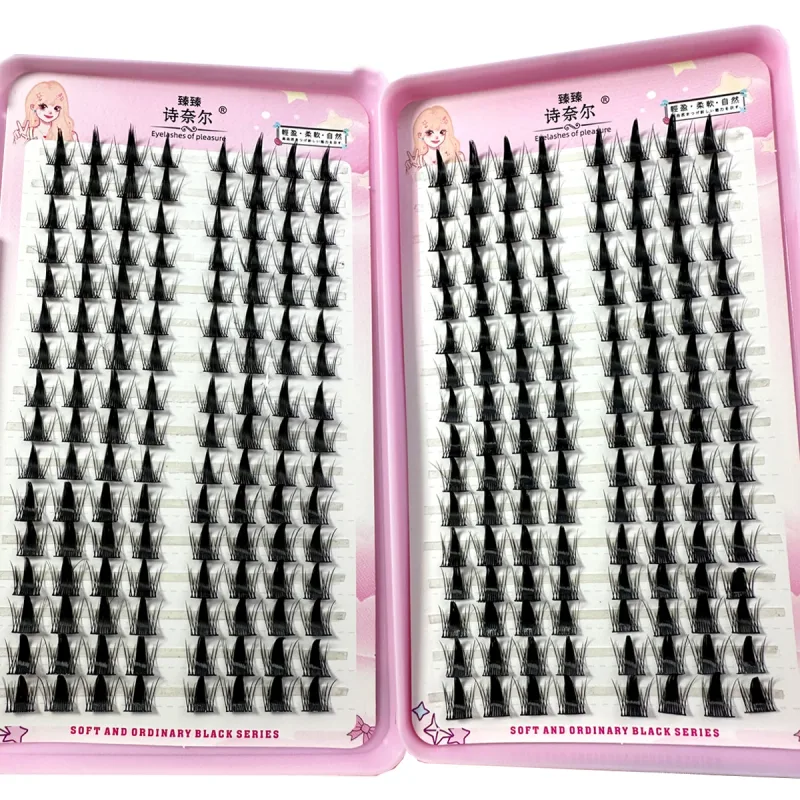 32 řad Fox Eye Manga Cluster Lashes Řasy Kočičí Eye Řasy Individuální řasy Přirozený vzhled DIY Prodloužení řas Objem Shluky řas