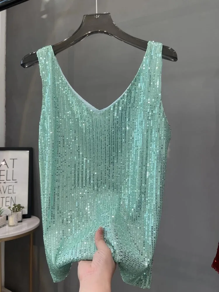 2024 New European and American Sequined V-neck Vest Worn Inside A Suit Bottoming Shirt and Worn Outside A Sparkling Top — image 6
