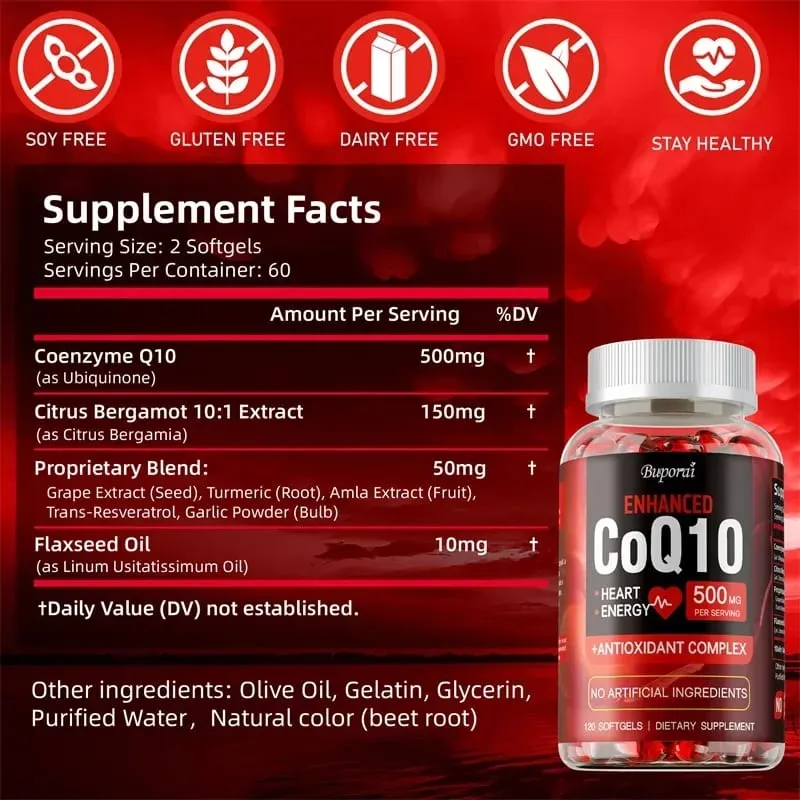 CoQ10-Ergänzung – Superabsorbierendes Antioxidans, gut für Herzgesundheit und Energieproduktion, Coenzym Q10-Vitamin — image 2