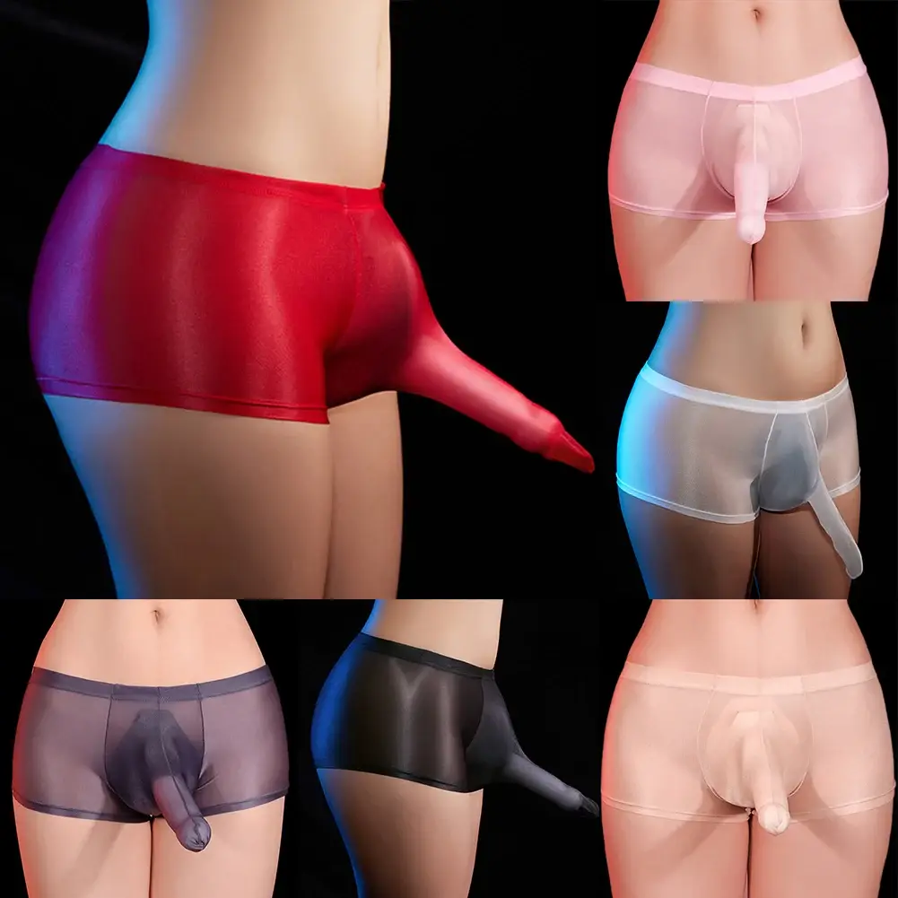 Men Elephant Trunk Boxer Briefs Low Rise Sexy Underwear Bikini Oily Shiny Panties Gay Underpants JJ Sleeve Porn Lingerie Stretch — image 1