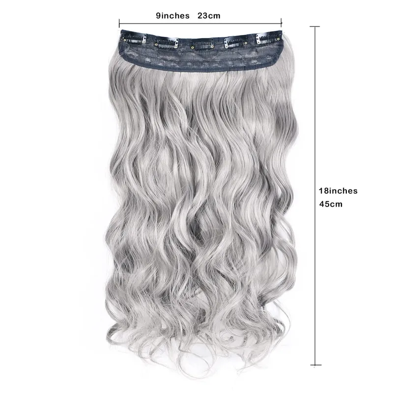 Clip in One Piece Wavy Synthetic Hair Extension Long Straight Synthetic Black Gray Color GreyHairpieces — image 4