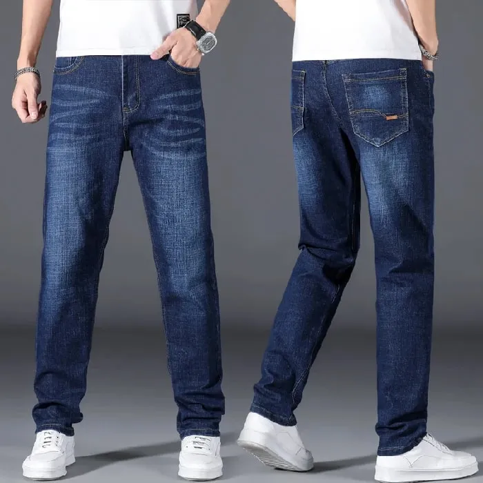 Plus Size 42 44 46 48 50 Classic Men's Jeans Loose Straight Black Blue Jeans Stretch Business Casual Trousers Male Brand Pants — image 11