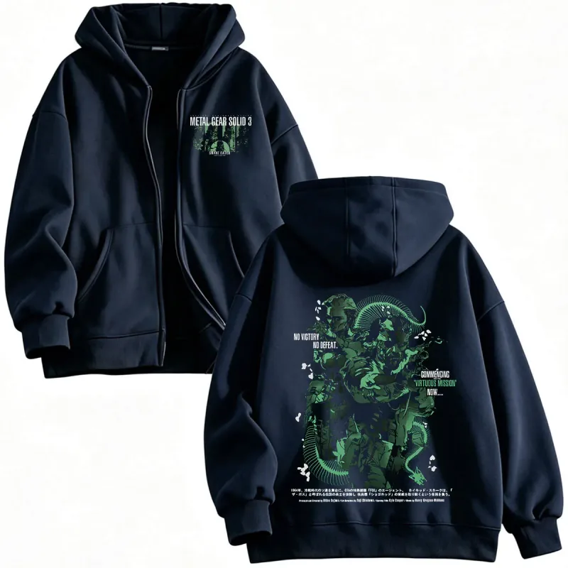 Metal Gear Solid 3 Snake Eater MGS3 Naked Snake The Boss Game Zipper Hoodies Men's Women Zip Up Hooded Sweatshirts Jackets Coats