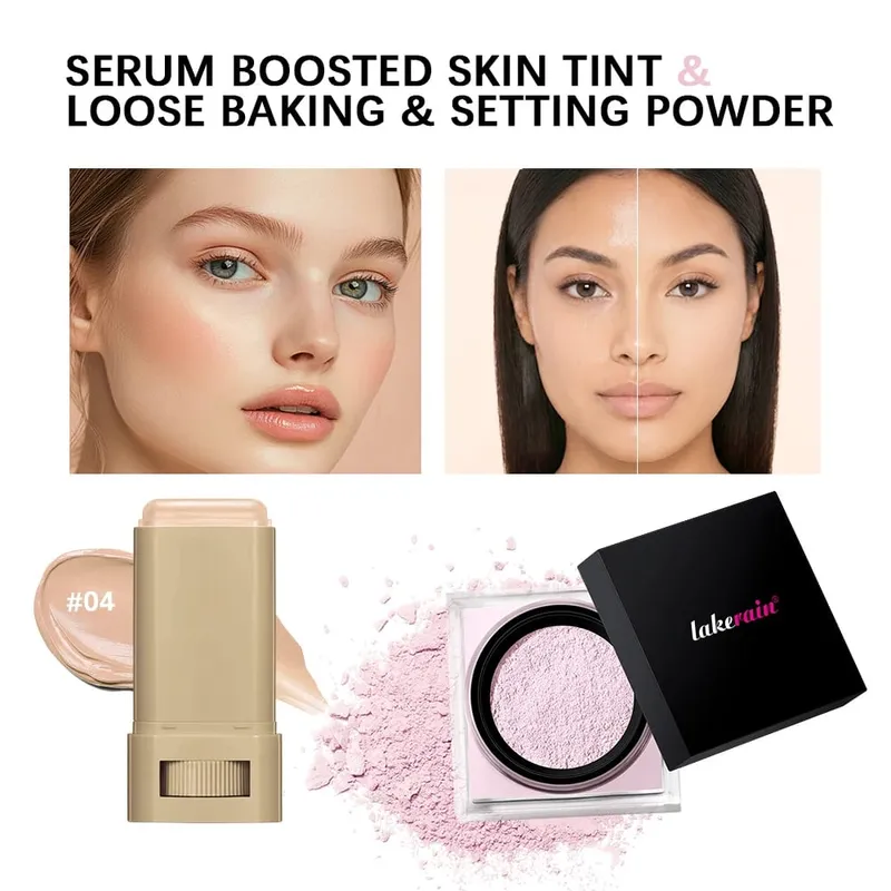 2pcs Foundation Tint Stick & Setting Powder Cosmetics Kit Coverage Even Skin Long Lasting Oil Control Matte Makeup Kit — image 9