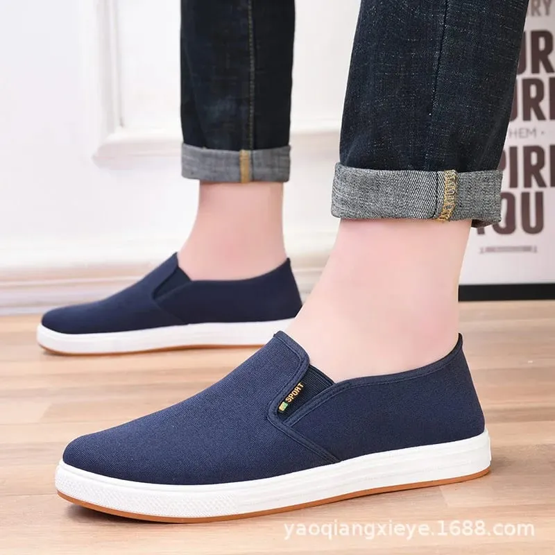 Sepatu Kanvas Pria Sepatu Flat Ringan Vulkanis Slip-On Kasual, Pengiriman Gratis Terjangkau