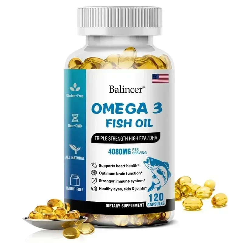 Balincer Wild Caught Omega 3 Fish Oil Softgels- Triple Strength High EPA 1200mg DHA 900mg Non-GMO Gluten Free Dietary Supplement