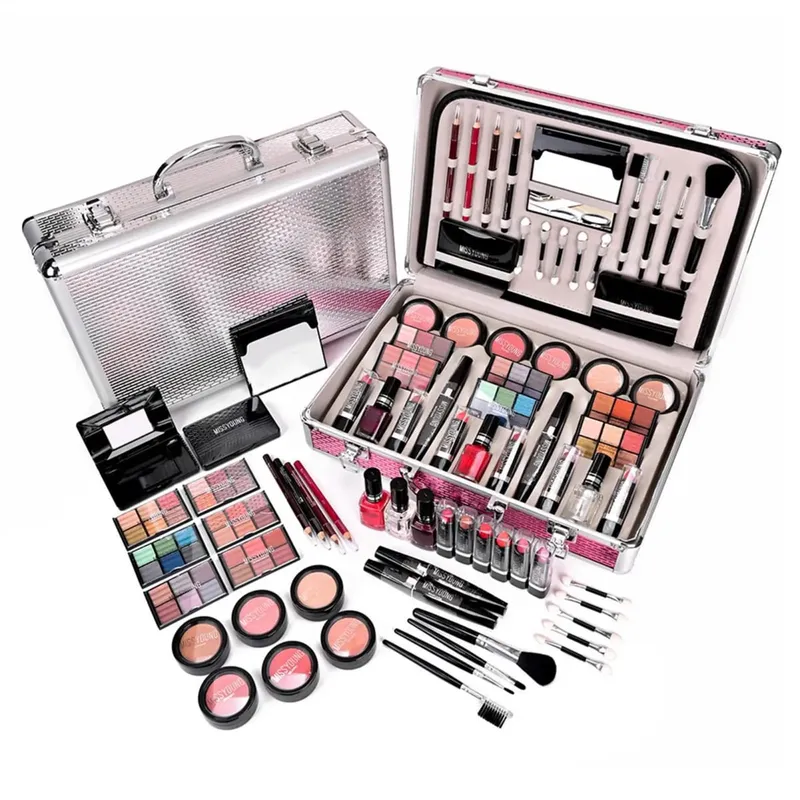 68pcs All in 1 Makeup box Makeup case Eyeshadow palette Powder Lip Stick Mascara Lip Pencil Eye Pencil Lip Brush Blush Mirror