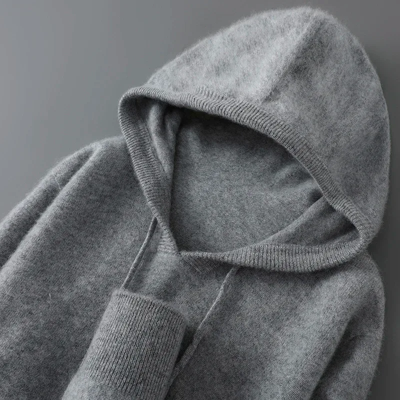 DjzDsm ฤดูใบไม้ร่วงฤดูหนาวเสื้อกันหนาวผู้ชาย 100% Merino ขนสัตว์หนา Hooded Pullover เสื้อถักนุ่มสบายๆขนสัตว์เสื้อผ้า Tops