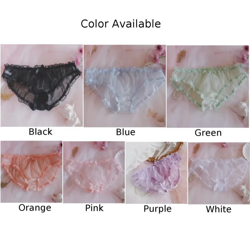 Uomo Sissy Mesh Chiffon Bow Floral Lace Pouch Intimo Mutandine Bikini Brief Sheer Knicker Trasparente Solido Slip da uomo Pantaloncini — image 6
