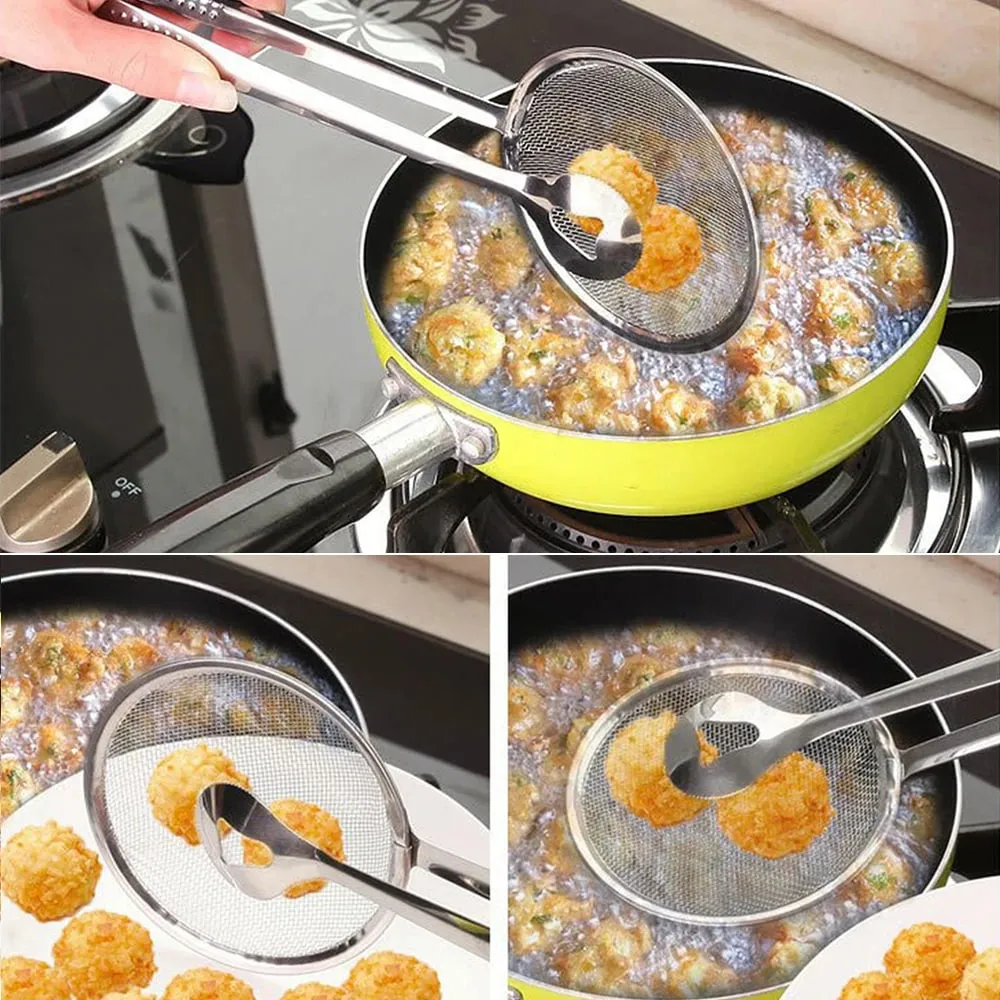 Stainless Steel Oil Frying Clamp Filter Fine Mesh Strainer With Clip Tongs for Oil-frying Food BBQ Kitchen Tools — image 2