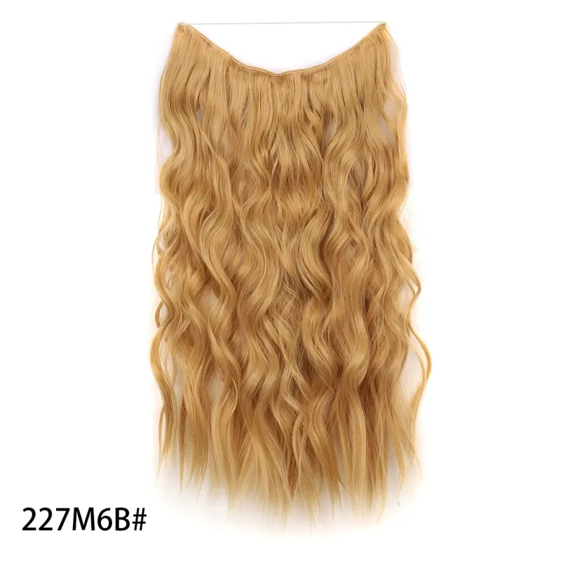 Synthetic Invisible Wire Hair Extensions Long 4 Clips In Wave Curly Hairpiece For Women 20Inch Secret Fish Line Hair Extensions — image 19