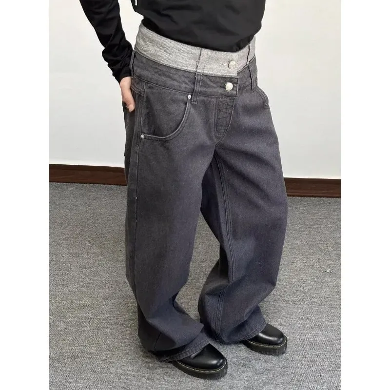Mænds jeans Herrebukser Løs pasform Sort brede ben High Street Denim Afslappet Lige afslappet forår Slouchy bukser — image 5
