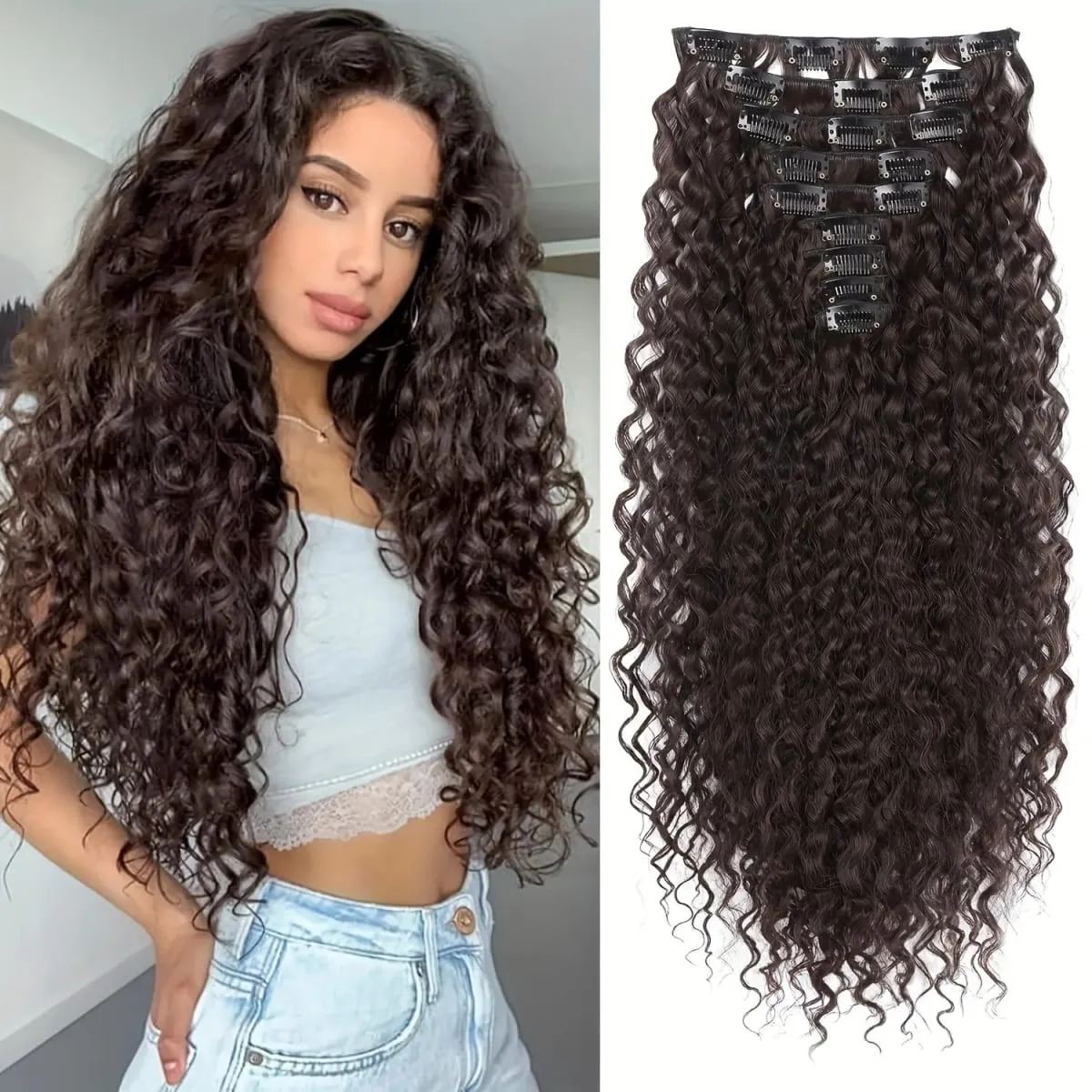 9PCS Excellent Handstitching Clip in Hair Extensions 22 Inch Curly Hair Extension Long Soft Synthetic Hairpieces for Women