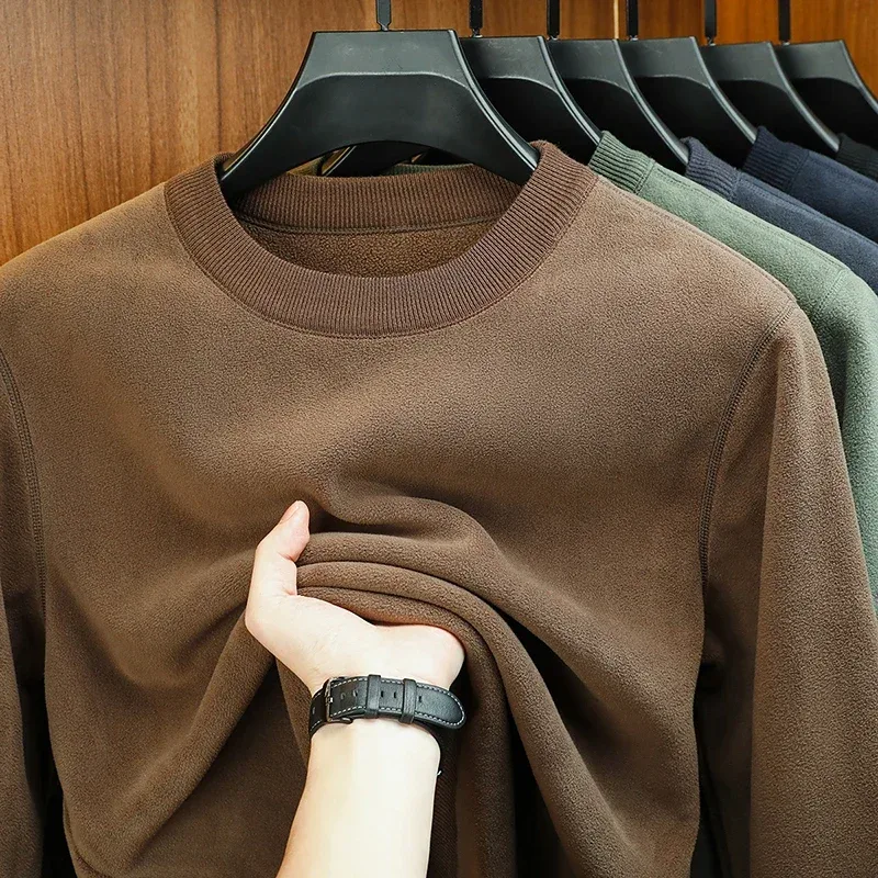 Herfst en winter fluwelen herenhoodie met lange mouwen, ronde hals, effen kleur, mode, casual, veelzijdige top
