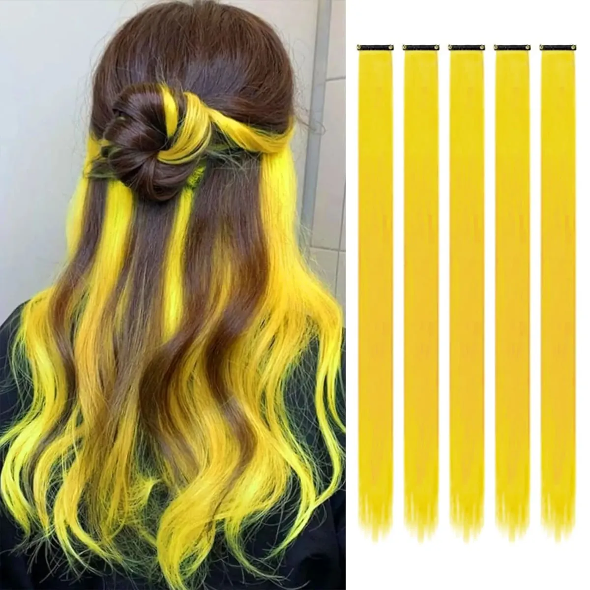 5PCS Colored Clip in Synthetic Hair Extensions Party Highlights Colorful Hair Extensions Rainbow Fake Hair Clips Hairpieces — image 17