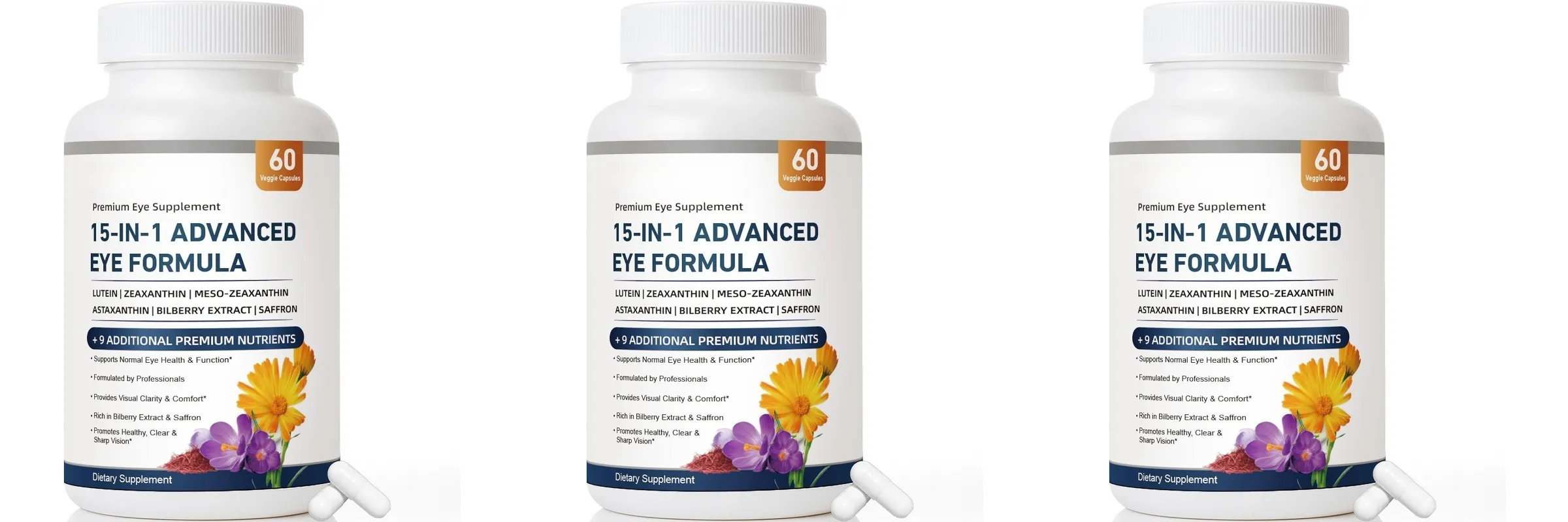 15-in-1 Advanced Eye Formula Lutein Zeaxanthin Bilberry Extract Vitamin C & E Supports Eye Health 60 Veggie Capsules for adult — image 9