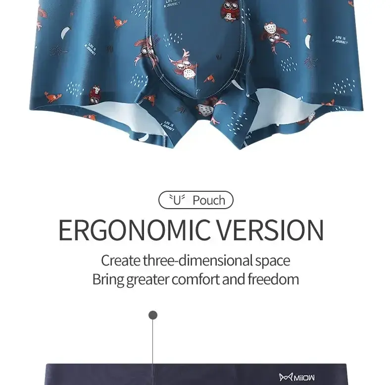 MiiOW 4Pcs Cotton Animal Print Men's Panties Boxers 3A Antibacterial Men Boxershorts Breathable Underpants Lingerie Man Boxers — image 10