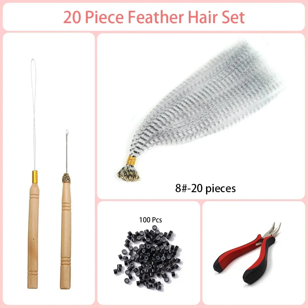 Synthetic Colored I-Tip Faux Feather Hair Extensions 16" 20 Strands/Pack Women's Heat Resistant Fiber Toolset Wig Accessories — image 14